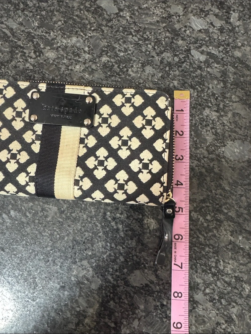 kate spade Black and Cream Geometric Canvas Hobo Tote and wallet with dust bag.